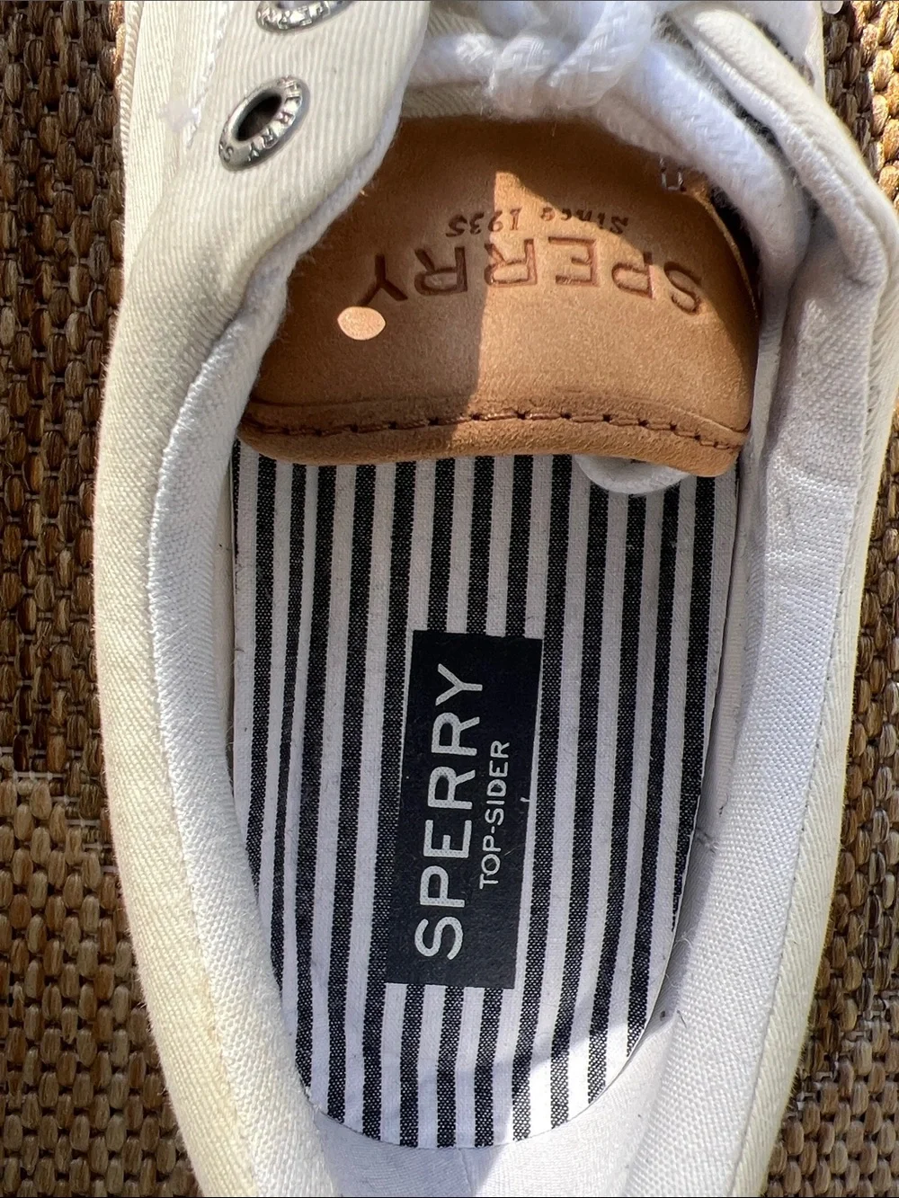 Sperry White Canvas Men's Boat Shoes with Tan Accents Size 11